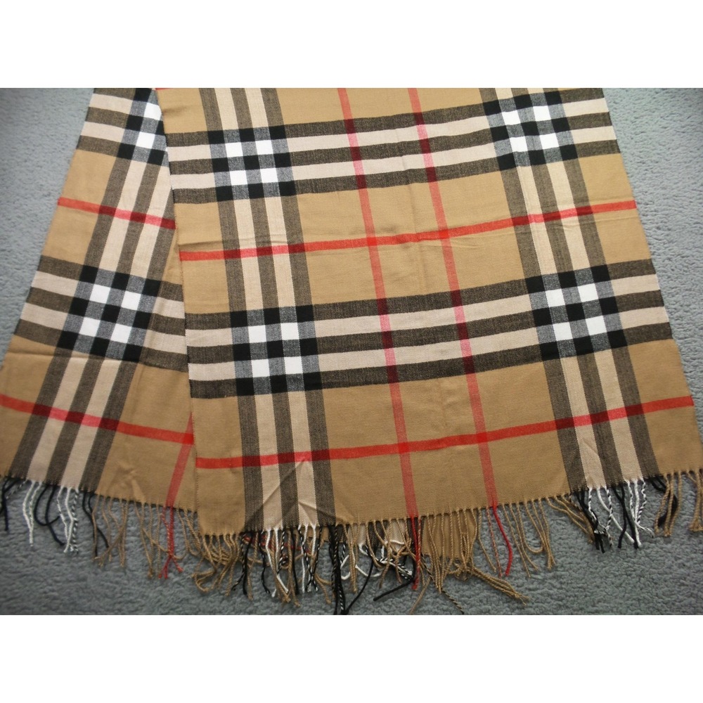 Royal Rossi Scarf Mens Womens Tan Plaid Cashmere Soft Fringed Wrap Classic - Picture 6 of 7
